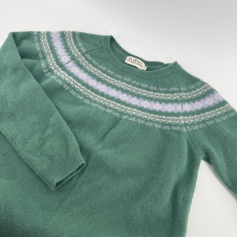 Blarney Woollen Mills Ireland Green Fair Isle 100% Wool Sweater Womens Medium